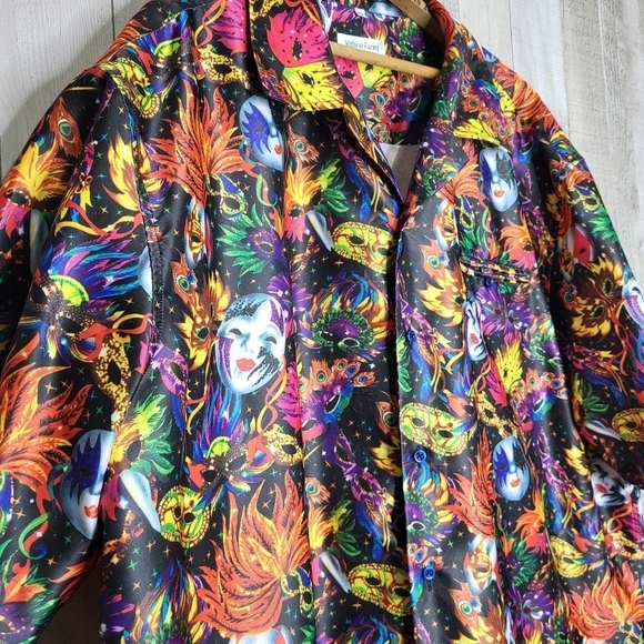 Vittorio Farino Colorful Button Up Shirt. Mardi Gras Vibrant. Masks Colorful XX - Picture 4 of 12